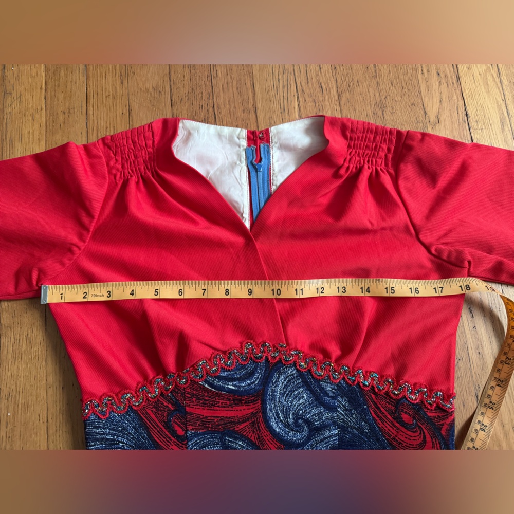70s Vintage Red and Blue Gown Sz Sm - Picture 3 of 4